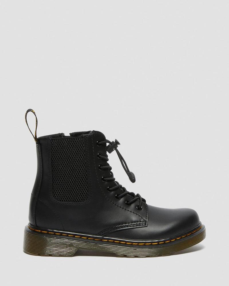 Black Kids' Dr Martens Junior 1460 Harper Leather Casual Boots | CA 659RVD